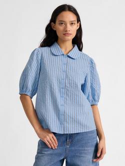 Albaray Stripe Peter Pan Shirt, Blue, Blue