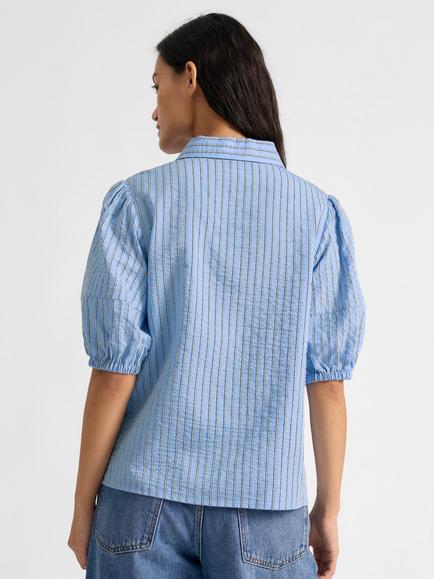 Albaray Stripe Peter Pan Shirt, Blue - view 2, Blue