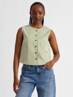 Albaray Stripe Button Shell Top, Green, Green