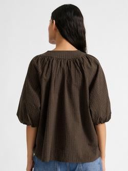 Albaray Tie Neck Gingham Top, Brown - view 2, Brown