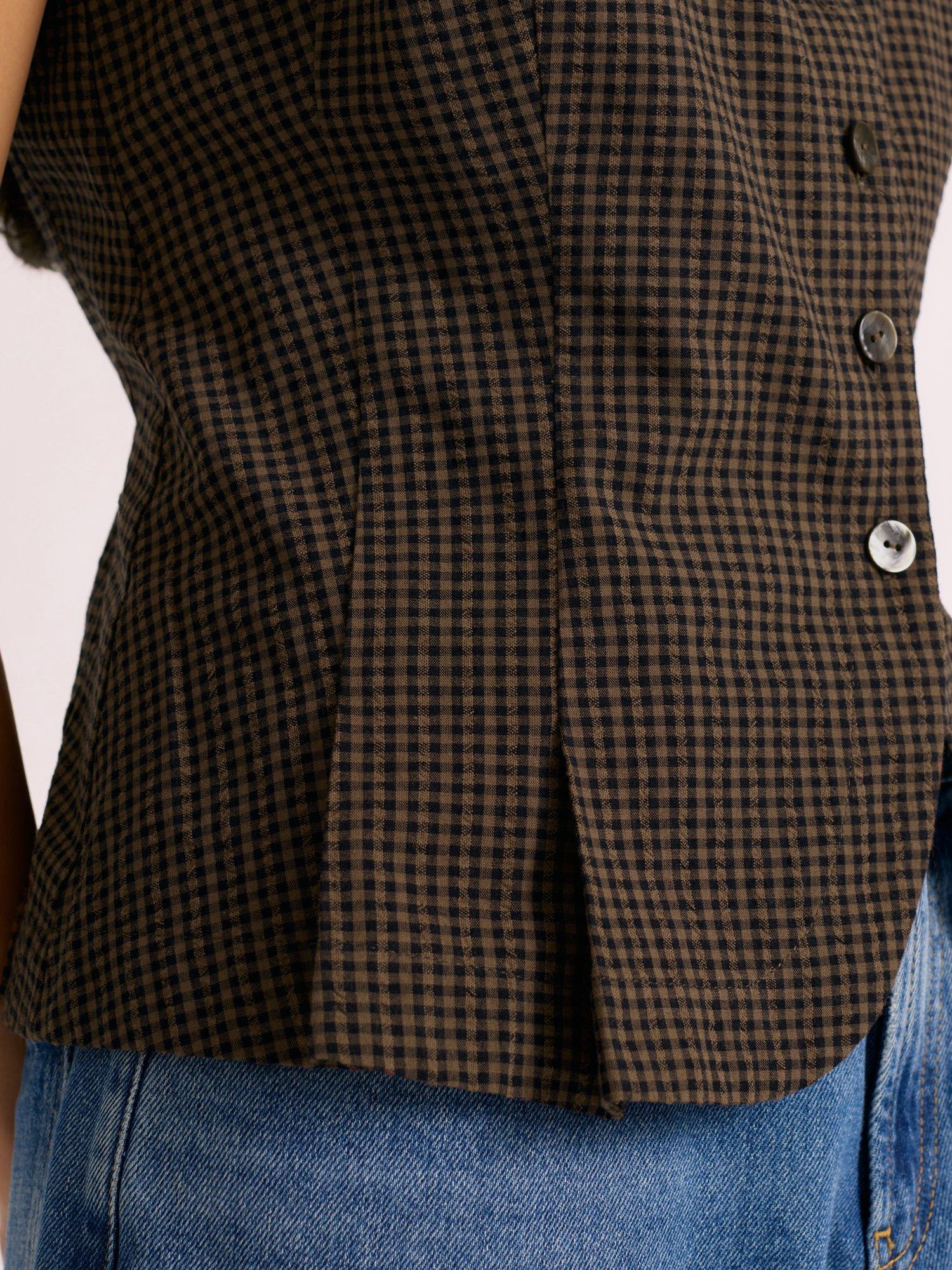 Product image 3 of 6, which shows Albaray Gingham Curved Hem Waistcoat, Brown, 8