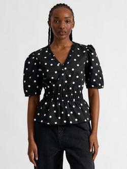 Albaray Spot Print Puff Sleeve Top, Black, Black