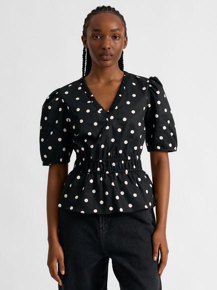 Albaray Spot Print Puff Sleeve Top, Black, Black