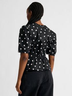 Albaray Spot Print Puff Sleeve Top, Black - view 2, Black