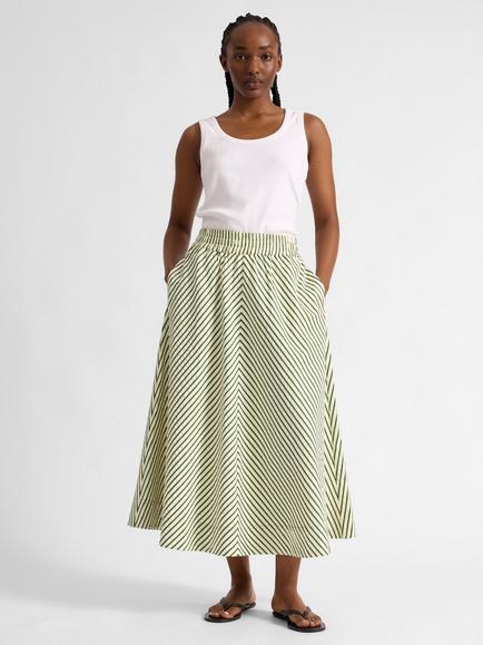 Albaray Stripe Draped Full Midi Skirt, Green, Green