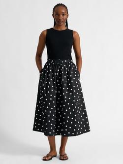 Albaray Spot Print Full Midi Skirt, Black, Black