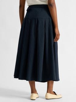 Albaray Pinstripe Pleated Skirt, Navy - view 2, Navy