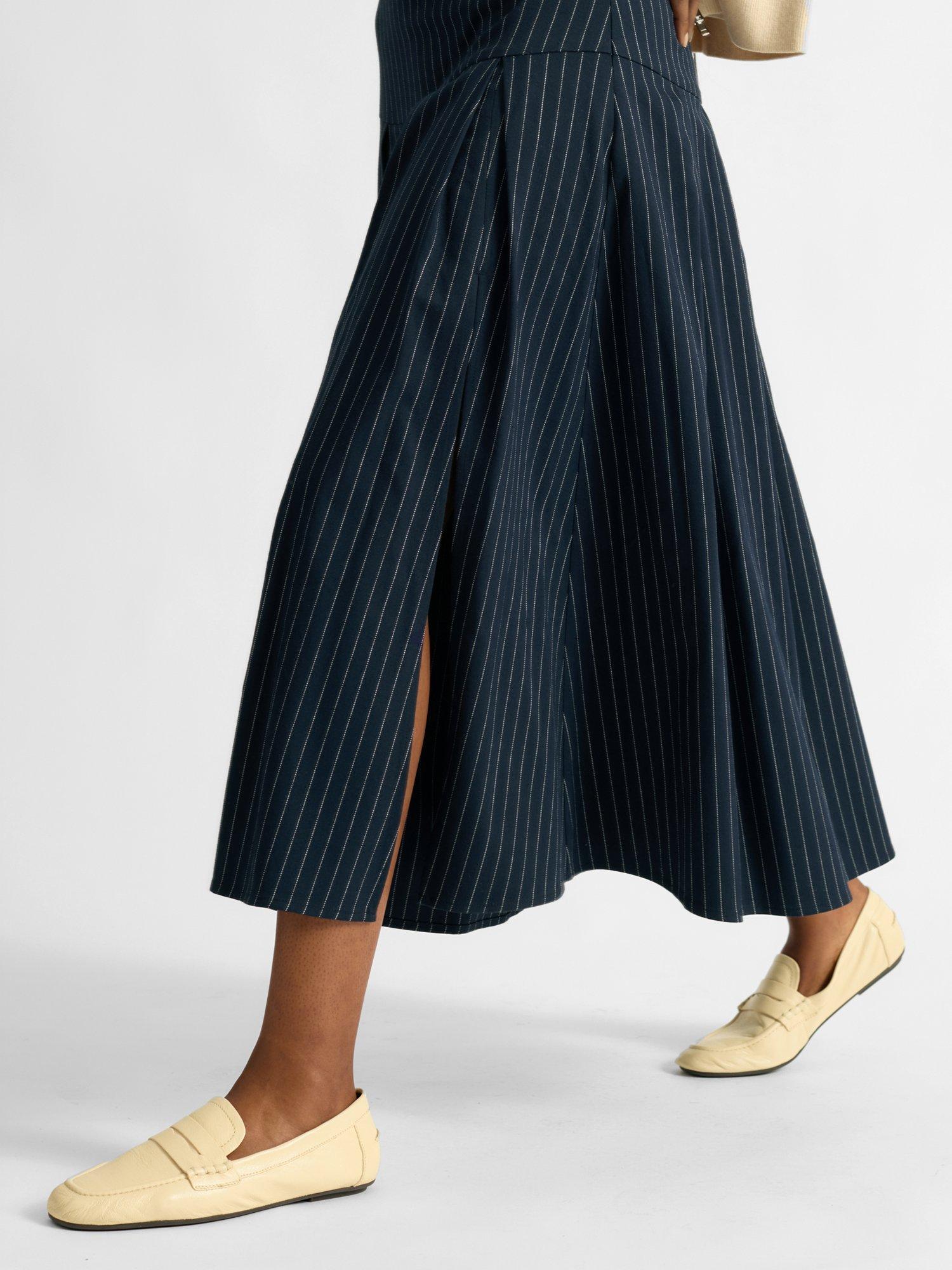 Product image 3 of 4, which shows Albaray Pinstripe Pleated Skirt, Navy, 8