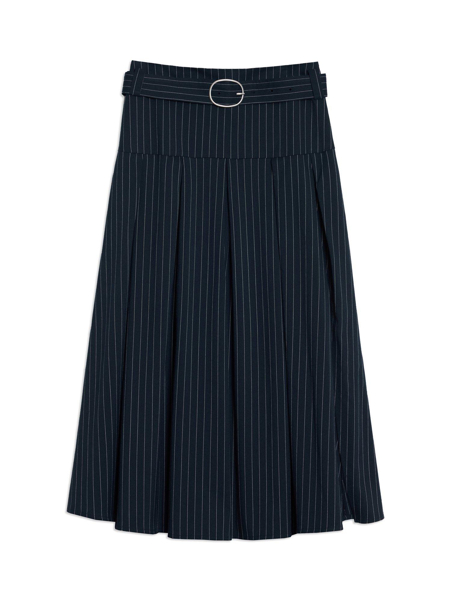 Product image 4 of 4, which shows Albaray Pinstripe Pleated Skirt, Navy, 8