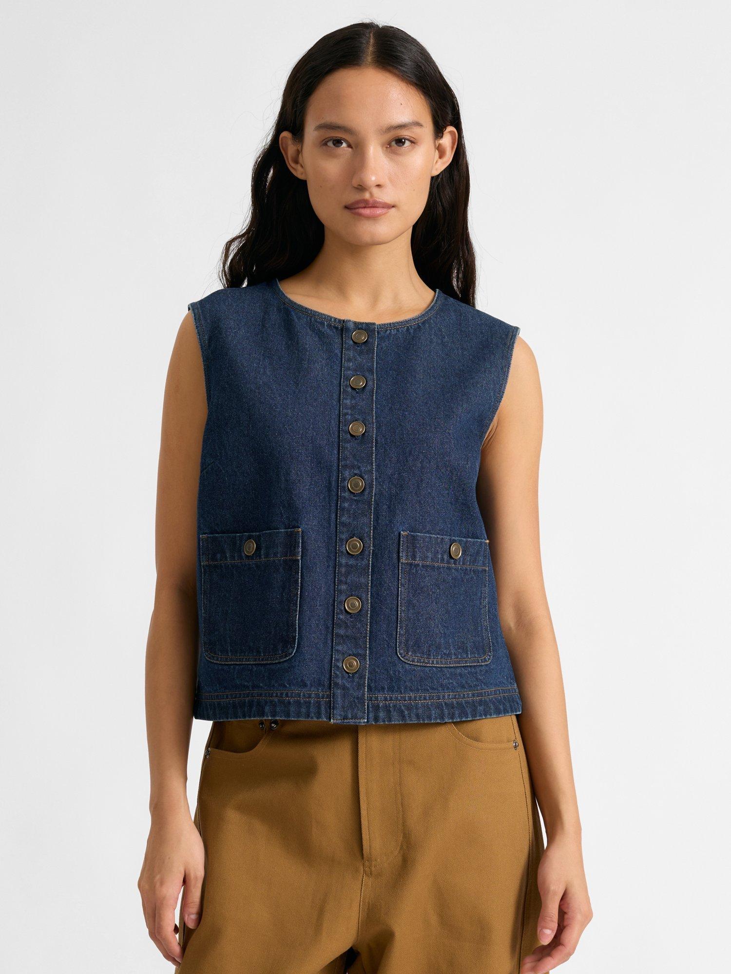 Product image 1 of 4, which shows Albaray Button Denim Waistcoat, Indigo, 8