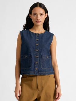 Albaray Button Denim Waistcoat, Indigo, Indigo