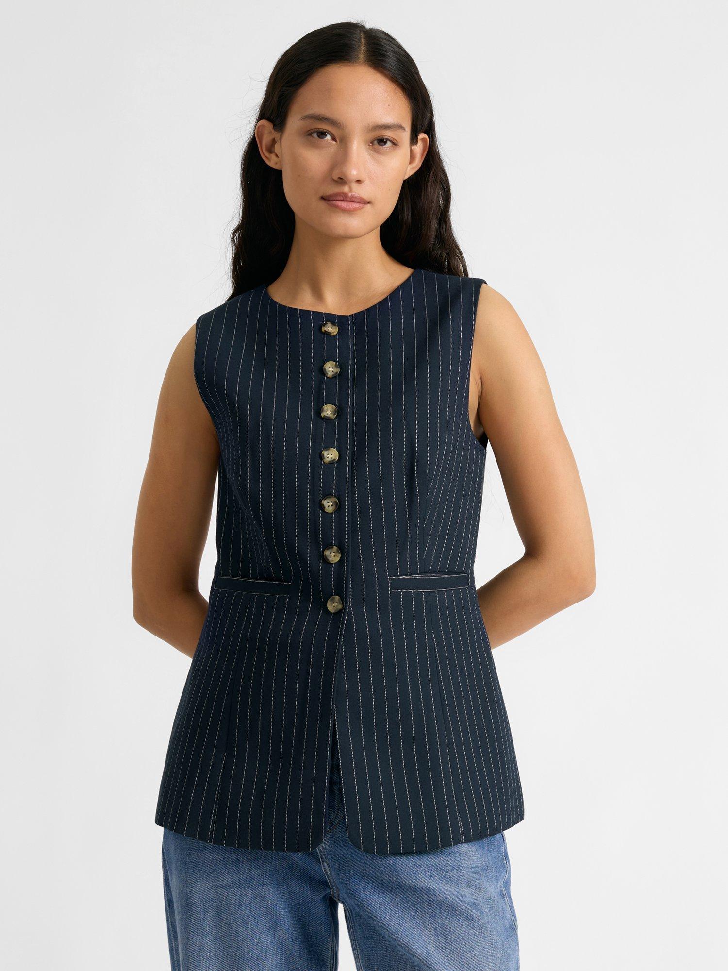 Product image 1 of 7, which shows Albaray Pinstripe Tailored Waistcoat, Navy, 8