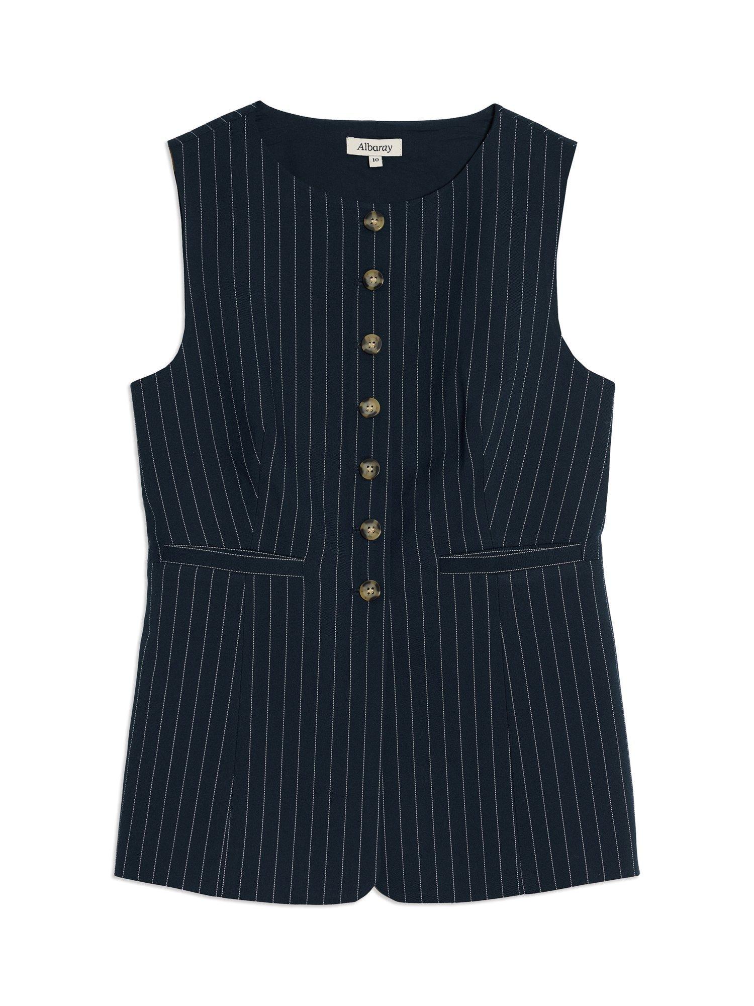 Product image 4 of 7, which shows Albaray Pinstripe Tailored Waistcoat, Navy, 8