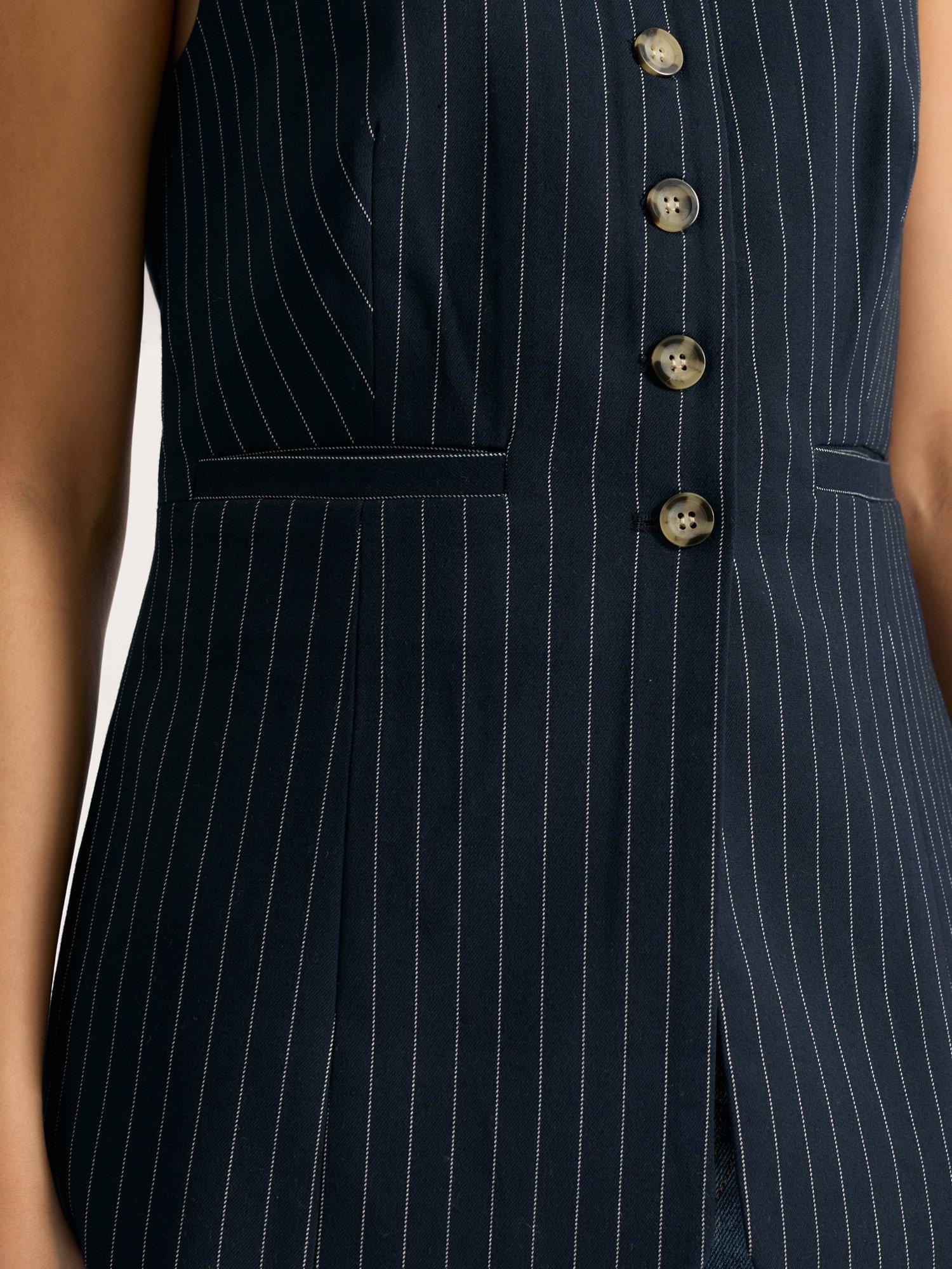 Product image 5 of 7, which shows Albaray Pinstripe Tailored Waistcoat, Navy, 8