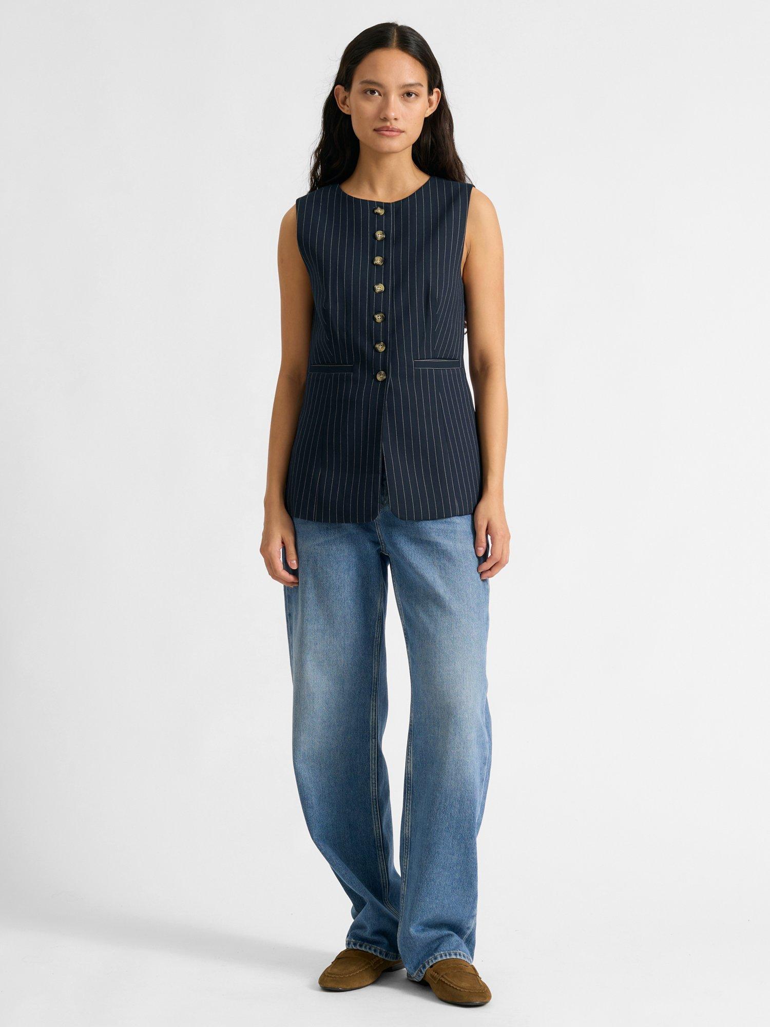 Product image 6 of 7, which shows Albaray Pinstripe Tailored Waistcoat, Navy, 8