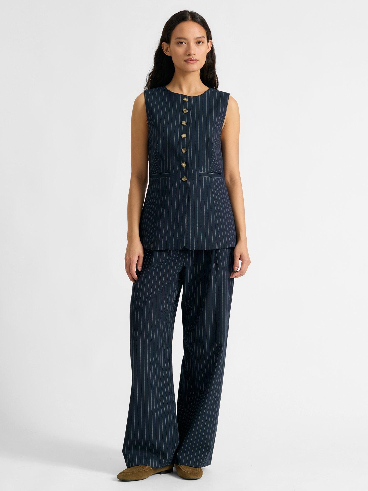 Product image 7 of 7, which shows Albaray Pinstripe Tailored Waistcoat, Navy, 8