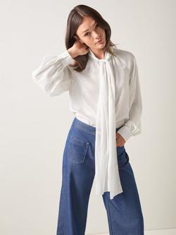 L.K.Bennett London Collection Viv Bow Neck Top, Grey/Silver, Grey/Silver