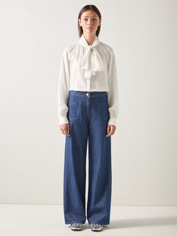 L.K.Bennett London Collection Viv Bow Neck Top, Grey/Silver - view 2, Grey/Silver