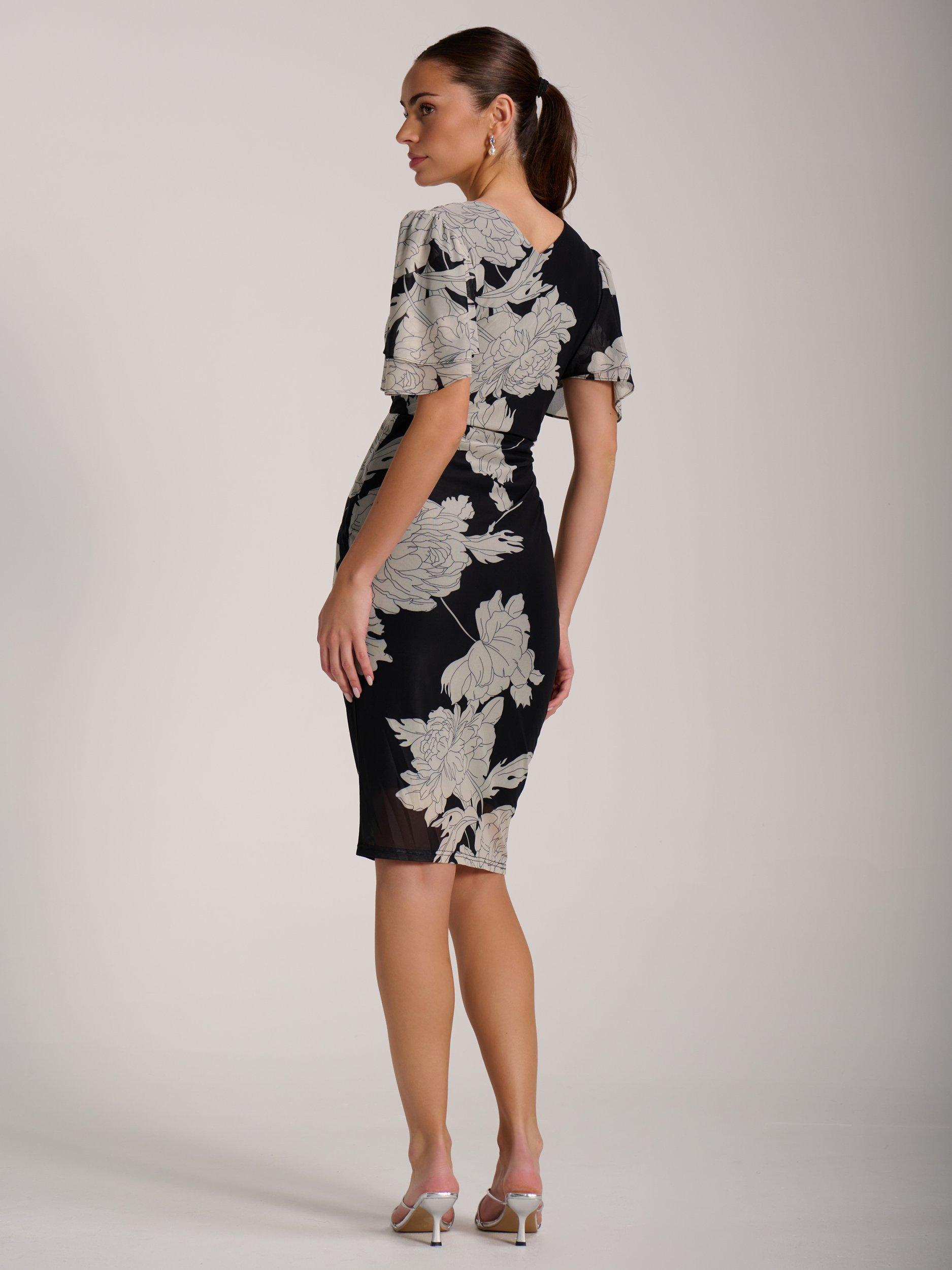 Product image 2 of 6, which shows Jolie Moi Angel Sleeve Mesh Dress, Beige, 8