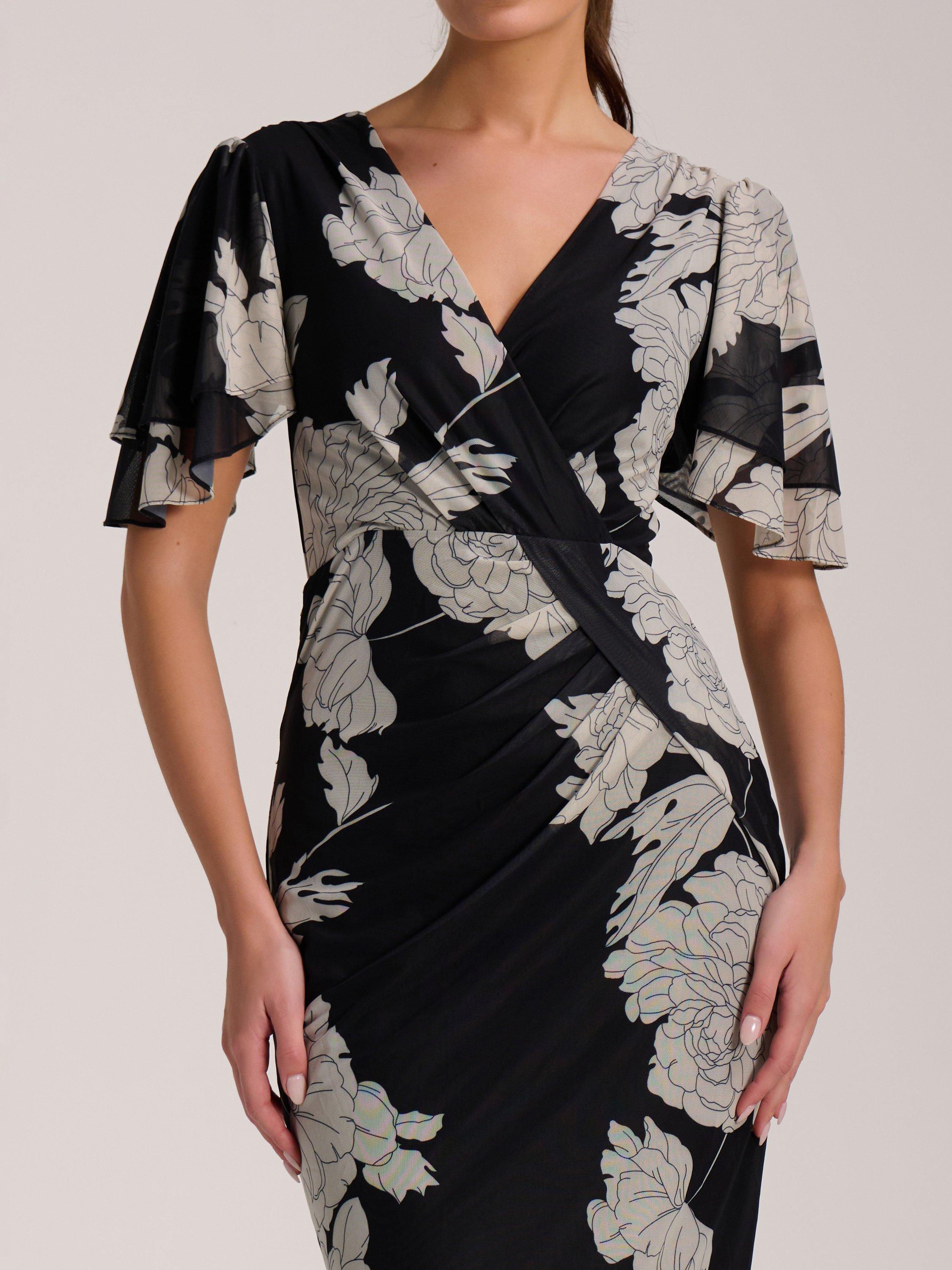 Product image 4 of 6, which shows Jolie Moi Angel Sleeve Mesh Dress, Beige, 8