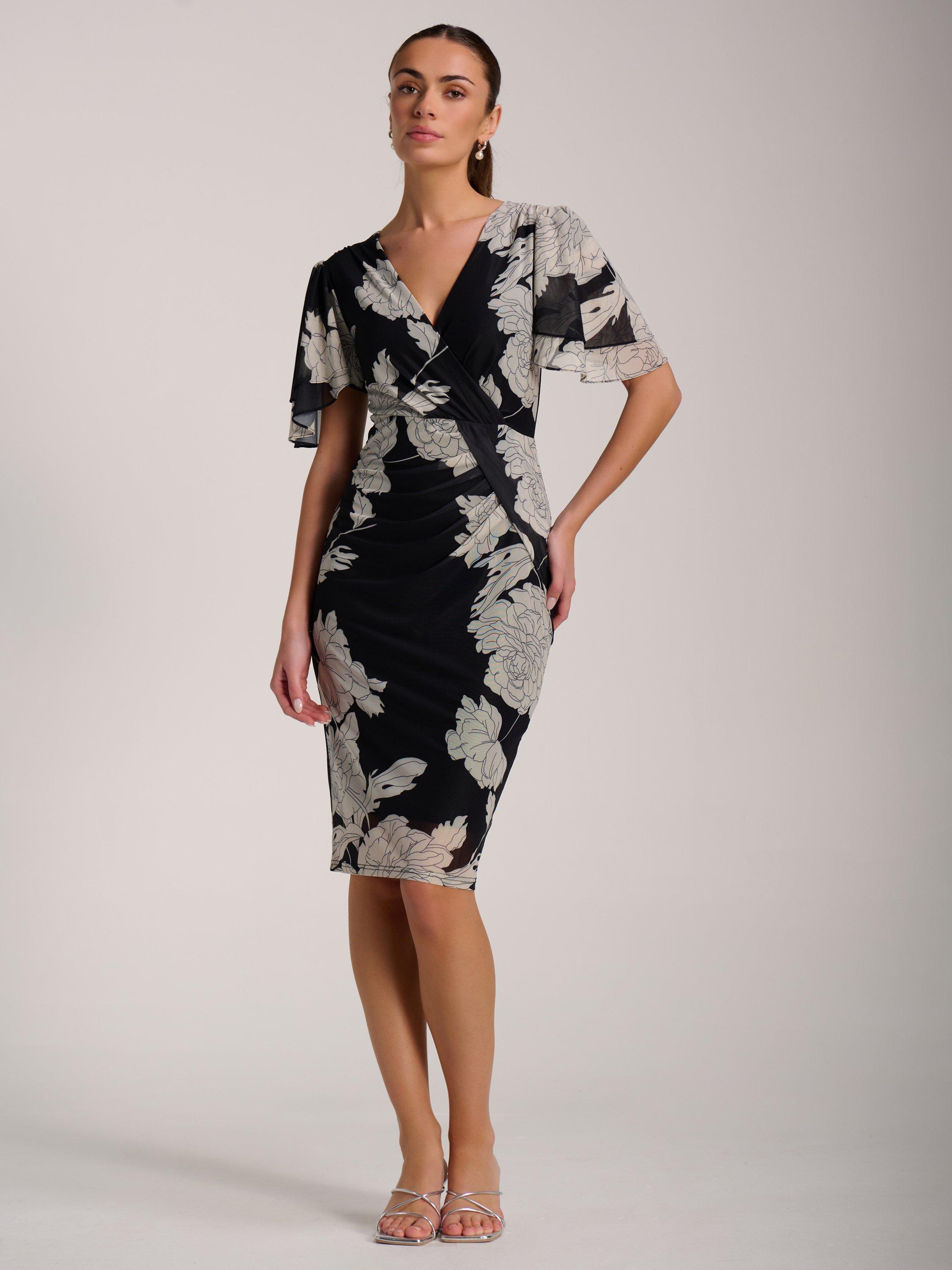 Product image 6 of 6, which shows Jolie Moi Angel Sleeve Mesh Dress, Beige, 8