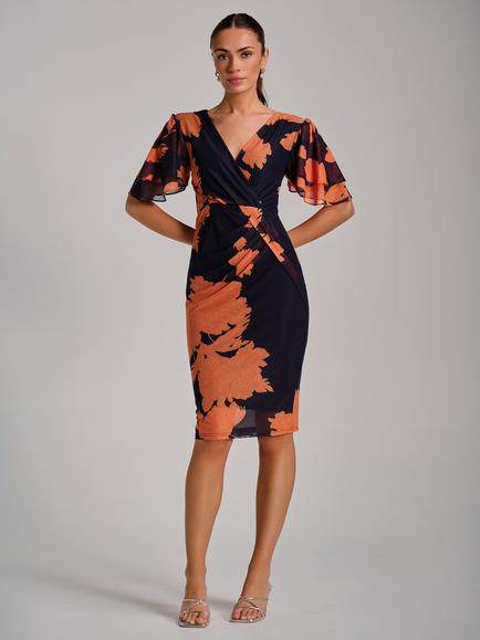 Jolie Moi Angel Sleeve Mesh Dress, Orange