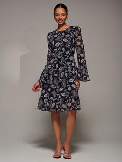 Jolie Moi Floral Chiffon Knee Length Dress, Black, Black