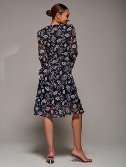 Jolie Moi Floral Chiffon Knee Length Dress, Black - view 2, Black