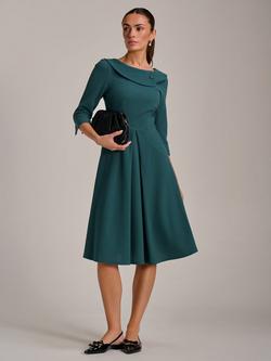 Jolie Moi Fold Collar Button Midi Dress, Retro Green