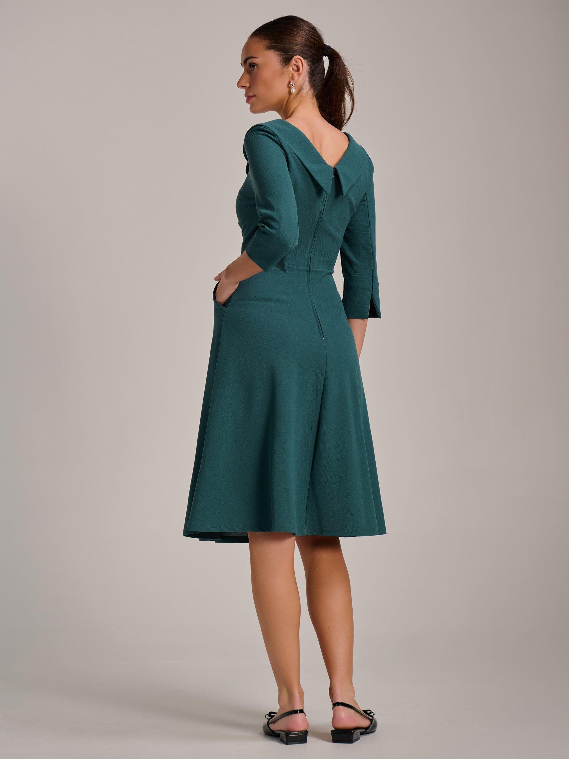 Product image 2 of 6, which shows Jolie Moi Fold Collar Button Midi Dress, Retro Green, 8