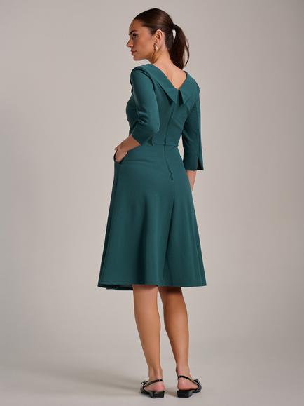 Jolie Moi Fold Collar Button Midi Dress - view 2, Retro Green