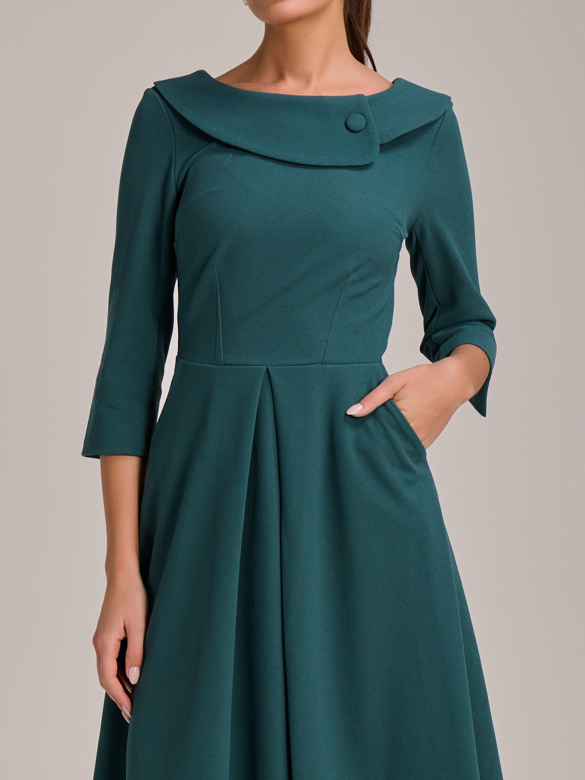 Product image 4 of 6, which shows Jolie Moi Fold Collar Button Midi Dress, Retro Green, 8