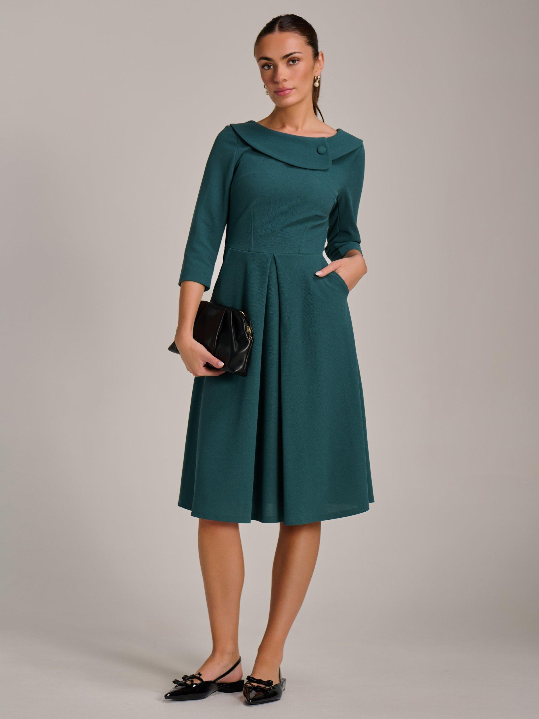 Product image 5 of 6, which shows Jolie Moi Fold Collar Button Midi Dress, Retro Green, 8