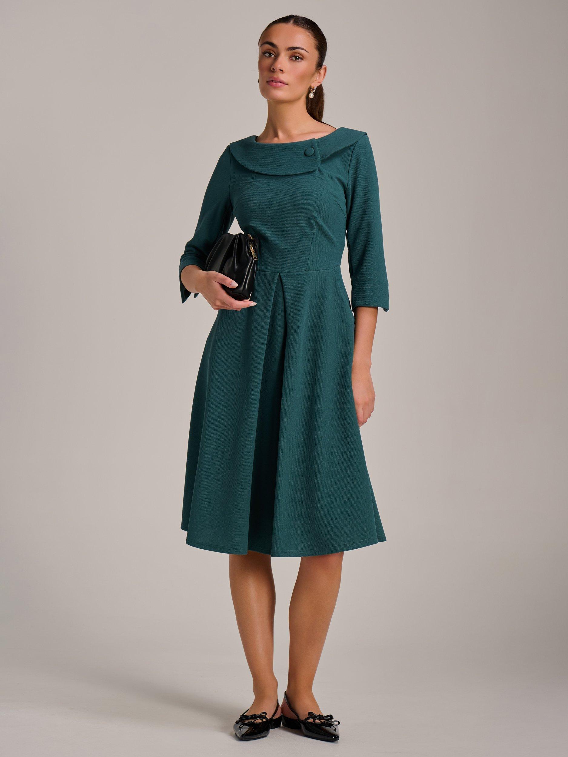 Product image 6 of 6, which shows Jolie Moi Fold Collar Button Midi Dress, Retro Green, 8