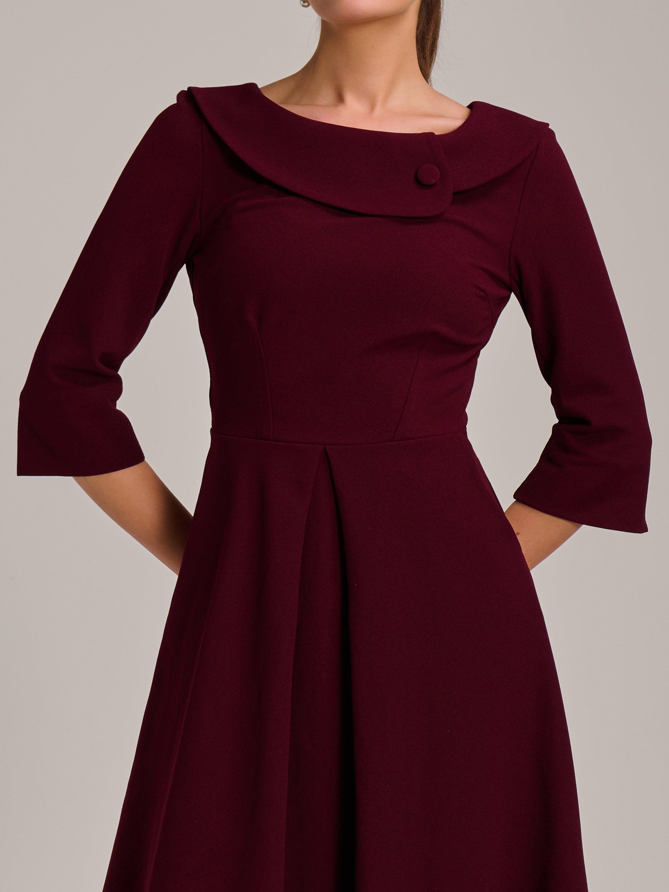 Product image 4 of 6, which shows Jolie Moi Fold Collar Button Midi Dress, Burgundy, 8