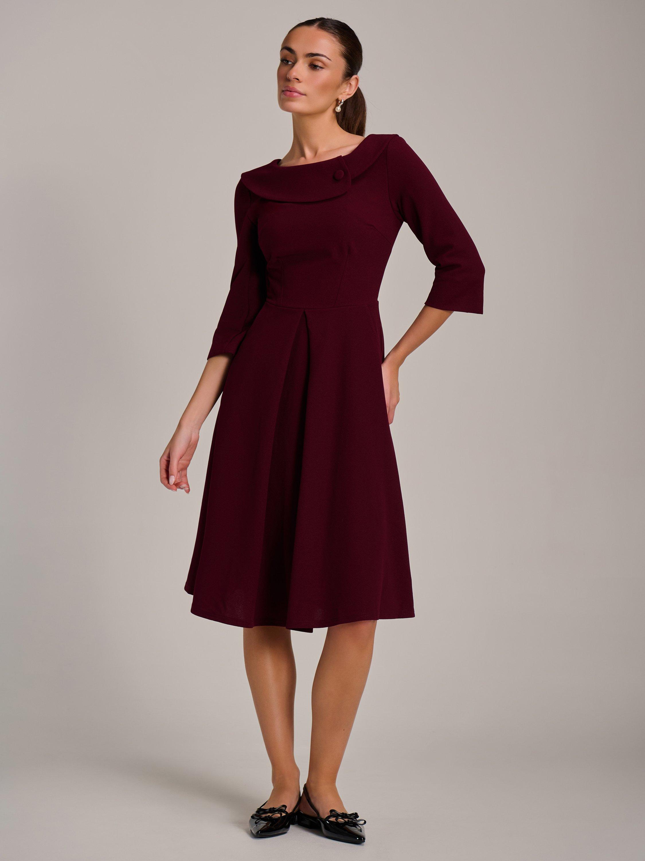 Product image 6 of 6, which shows Jolie Moi Fold Collar Button Midi Dress, Burgundy, 8