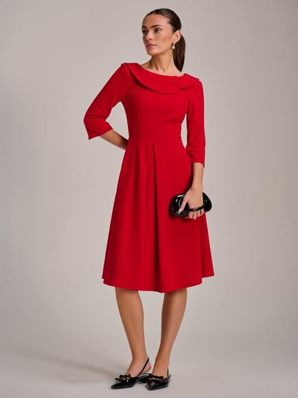 Jolie Moi Fold Collar Button Midi Dress, Poppy Red