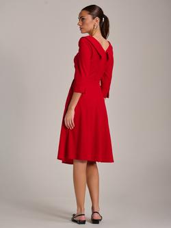 Jolie Moi Fold Collar Button Midi Dress - view 2, Poppy Red