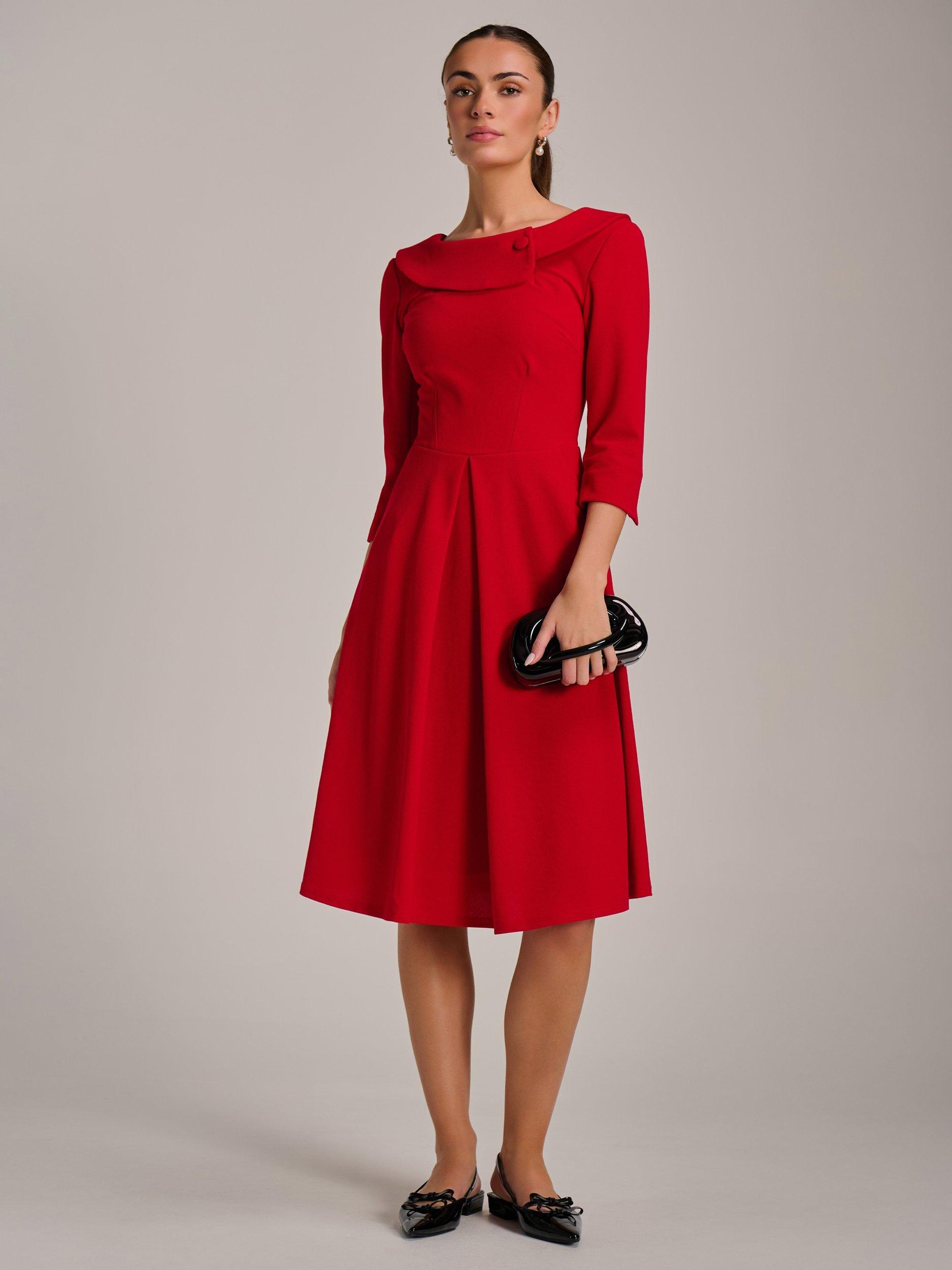 Product image 3 of 6, which shows Jolie Moi Fold Collar Button Midi Dress, Poppy Red, 8