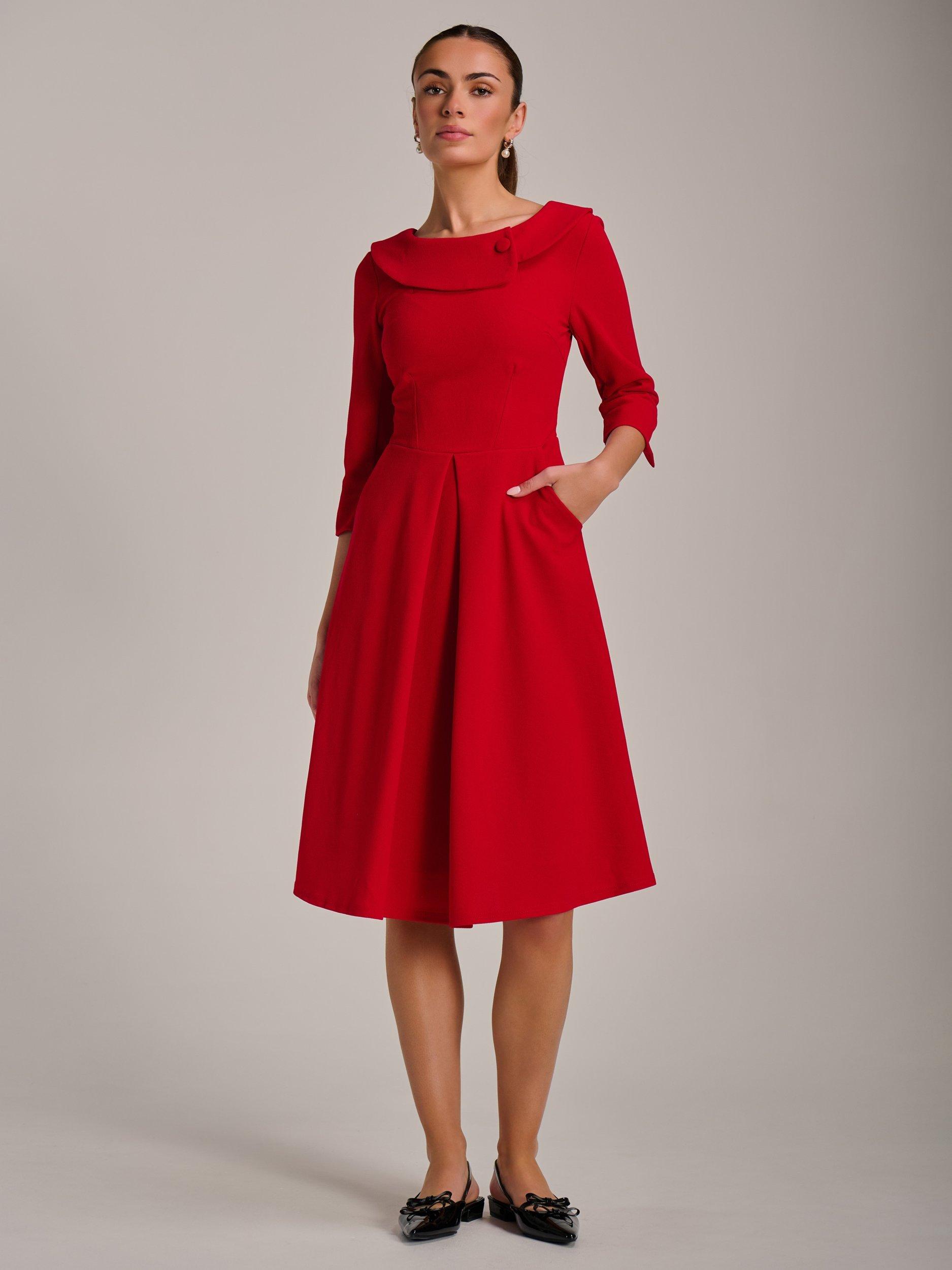 Product image 5 of 6, which shows Jolie Moi Fold Collar Button Midi Dress, Poppy Red, 8