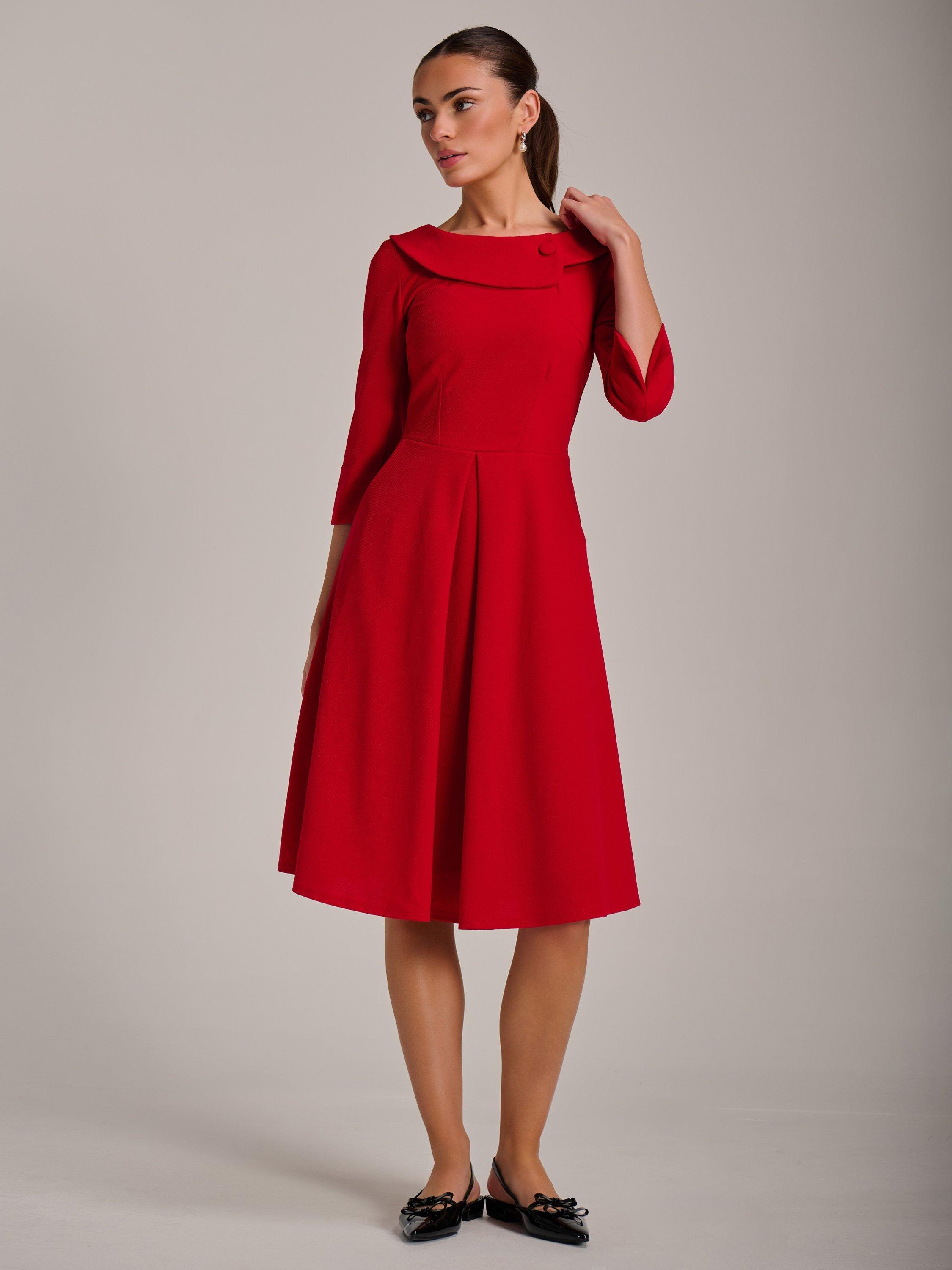 Product image 6 of 6, which shows Jolie Moi Fold Collar Button Midi Dress, Poppy Red, 8