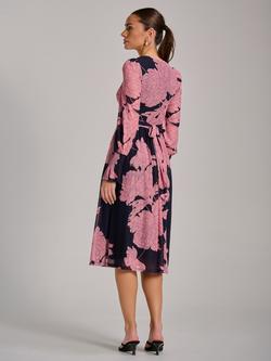 Jolie Moi Printed Mesh Midi Dress - view 2, Pink/Navy