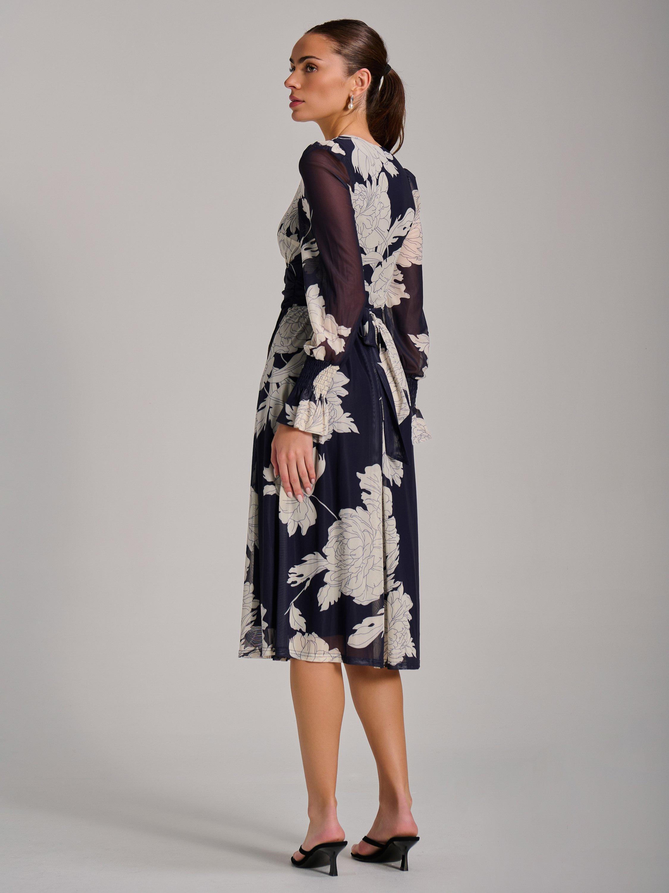 Product image 2 of 7, which shows Jolie Moi Printed Mesh Midi Dress, Navy, 8