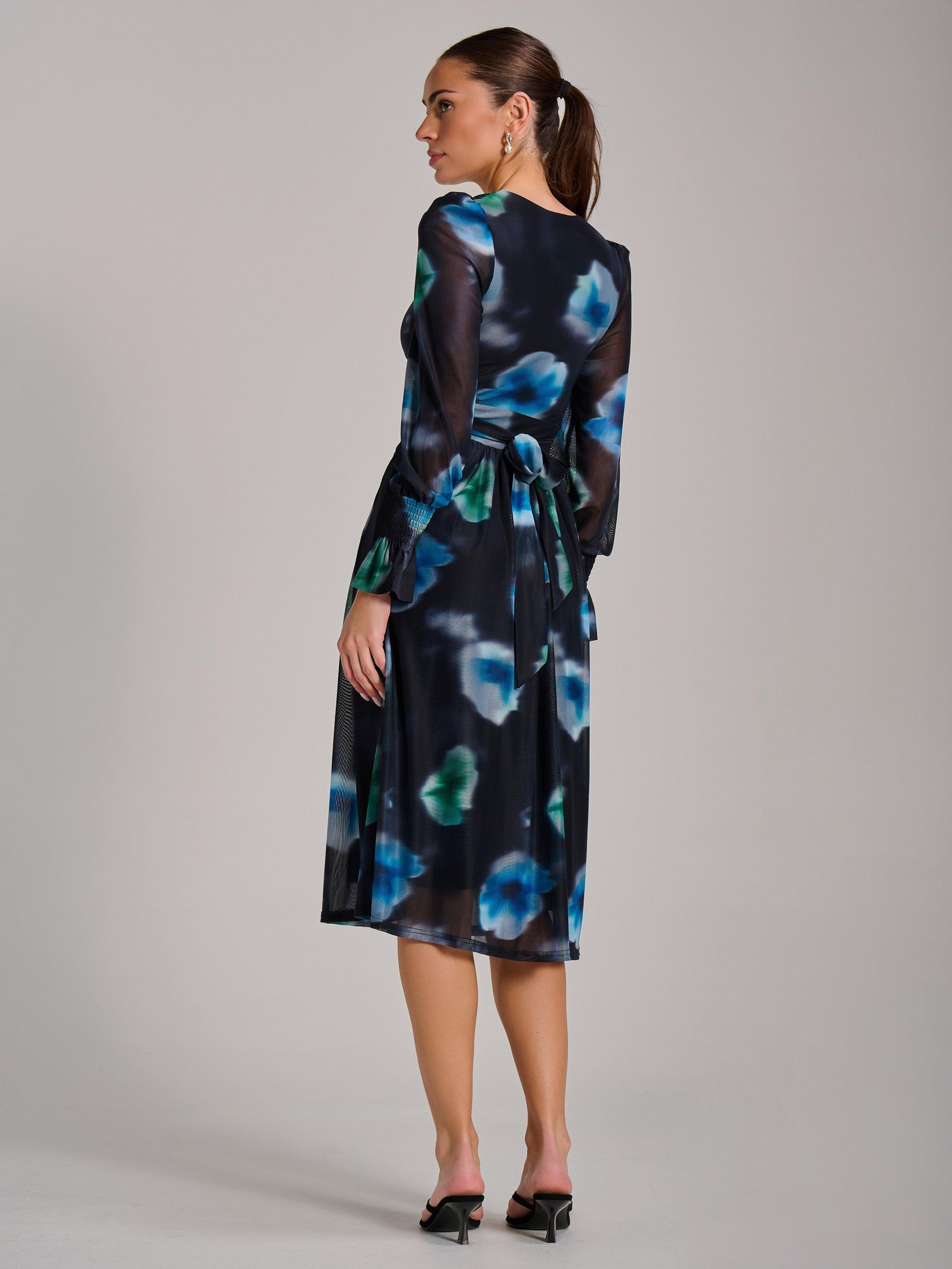 Product image 2 of 7, which shows Jolie Moi Printed Mesh Midi Dress, Multi, 8
