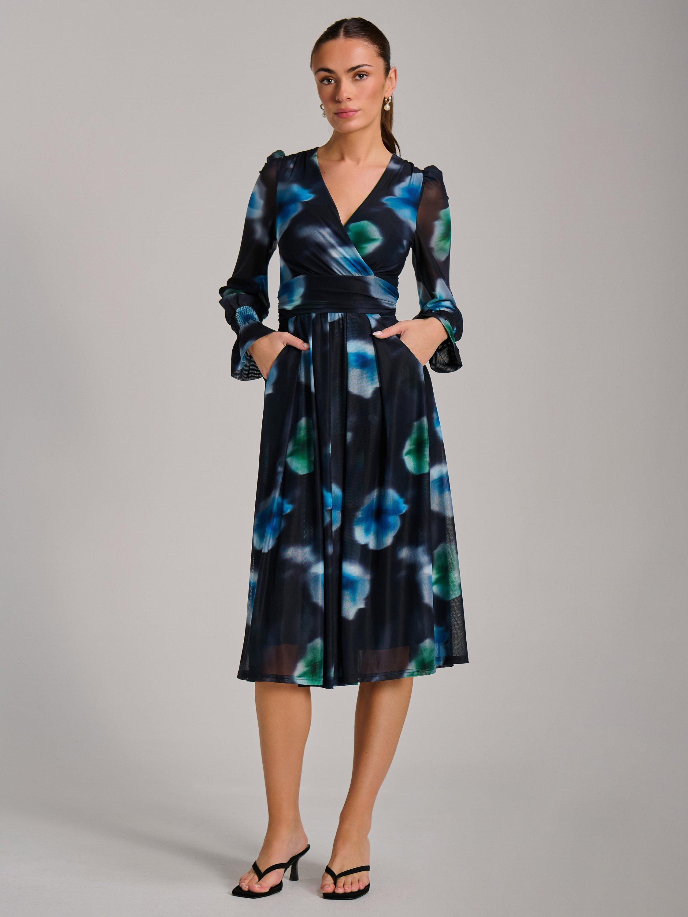 Product image 3 of 7, which shows Jolie Moi Printed Mesh Midi Dress, Multi, 8