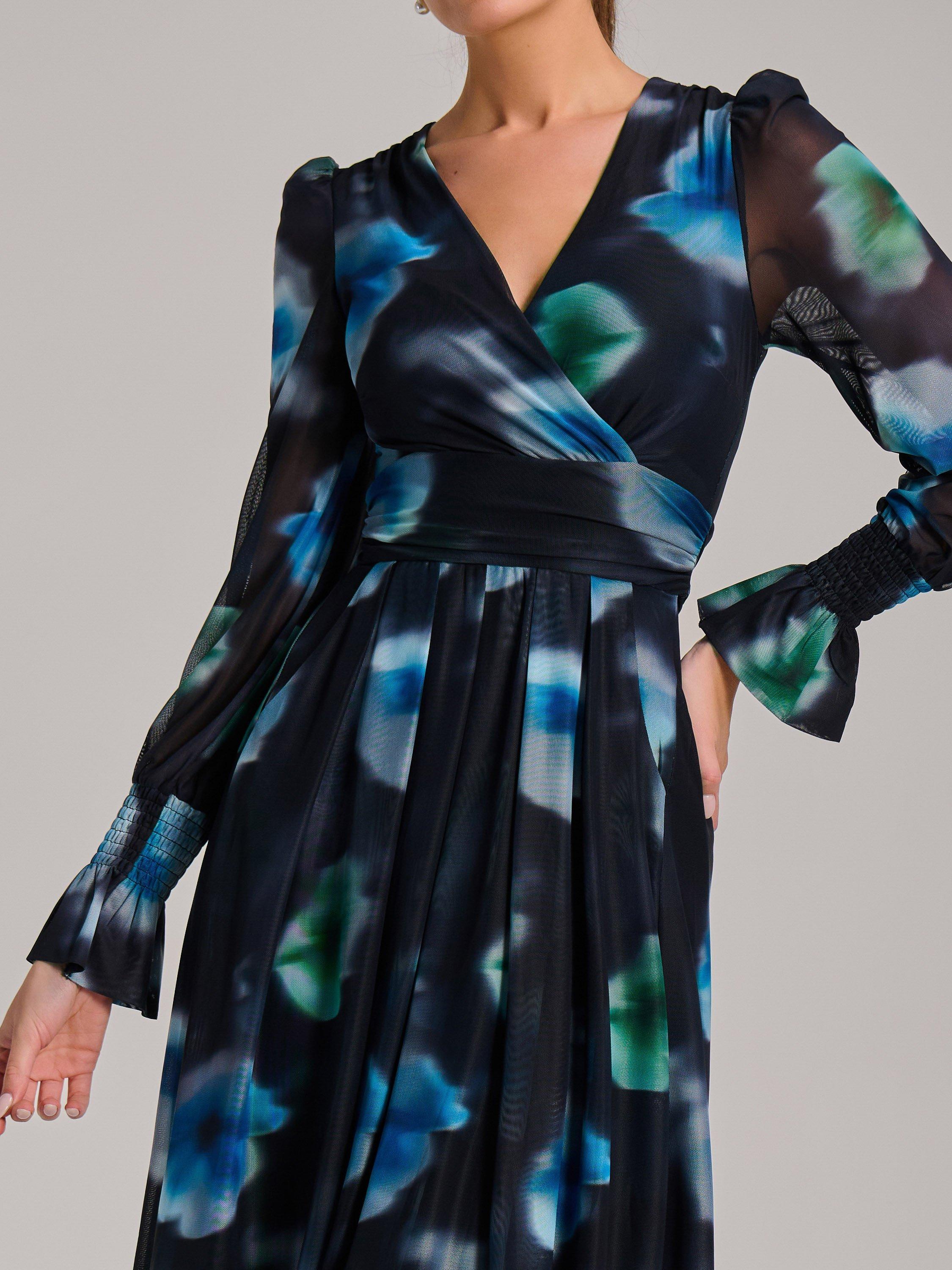 Product image 4 of 7, which shows Jolie Moi Printed Mesh Midi Dress, Multi, 8