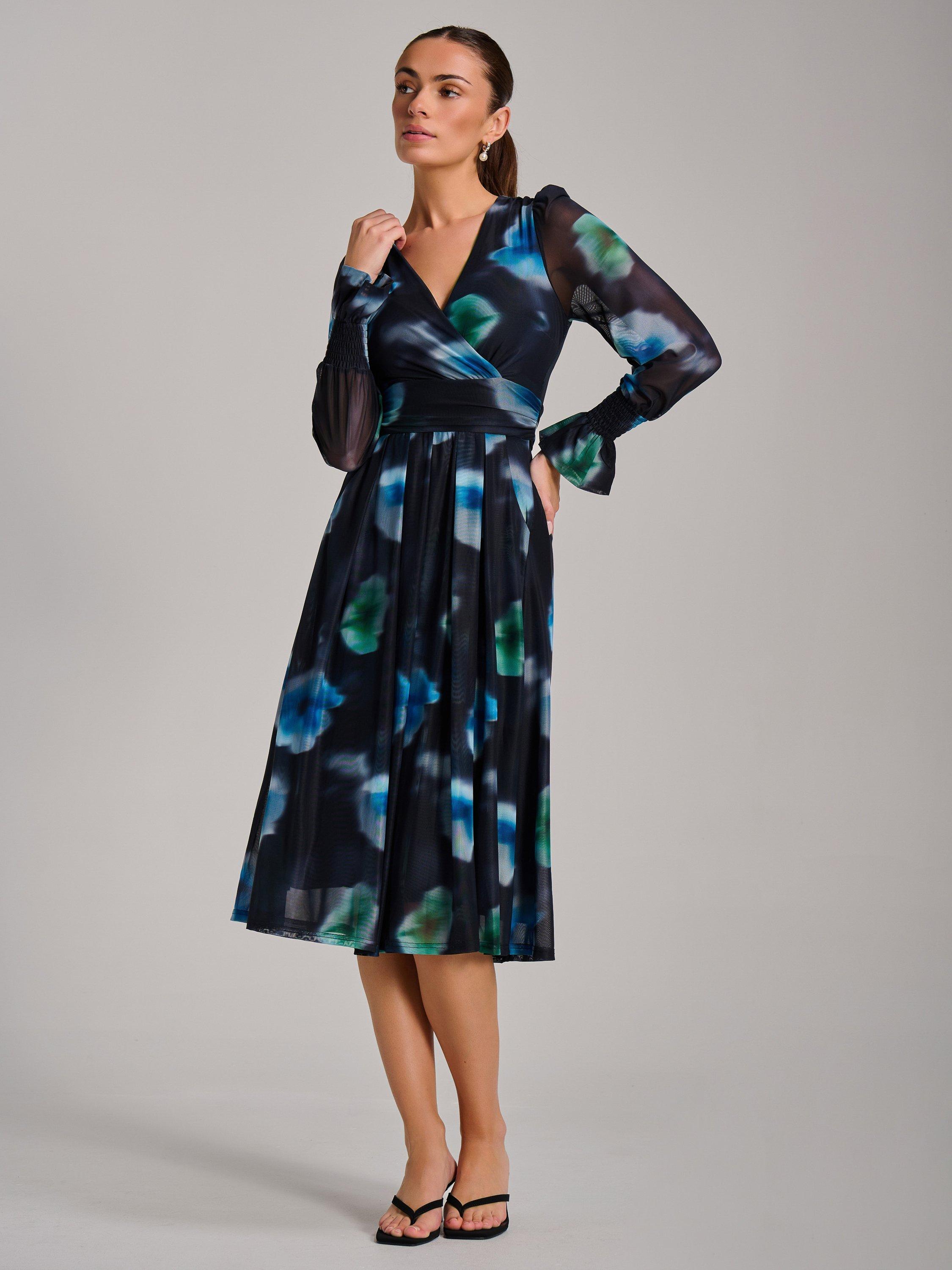 Product image 5 of 7, which shows Jolie Moi Printed Mesh Midi Dress, Multi, 8