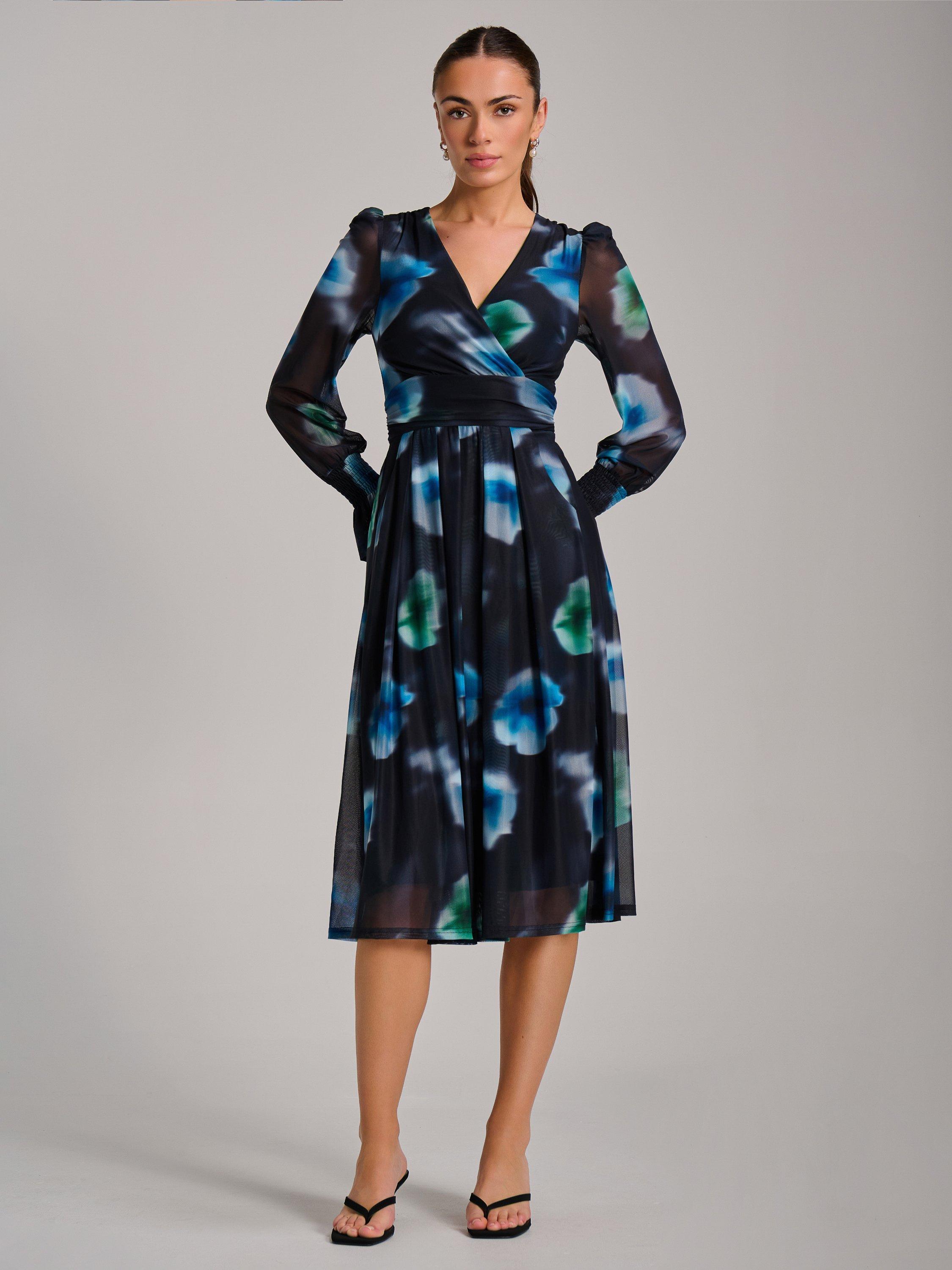 Product image 6 of 7, which shows Jolie Moi Printed Mesh Midi Dress, Multi, 8