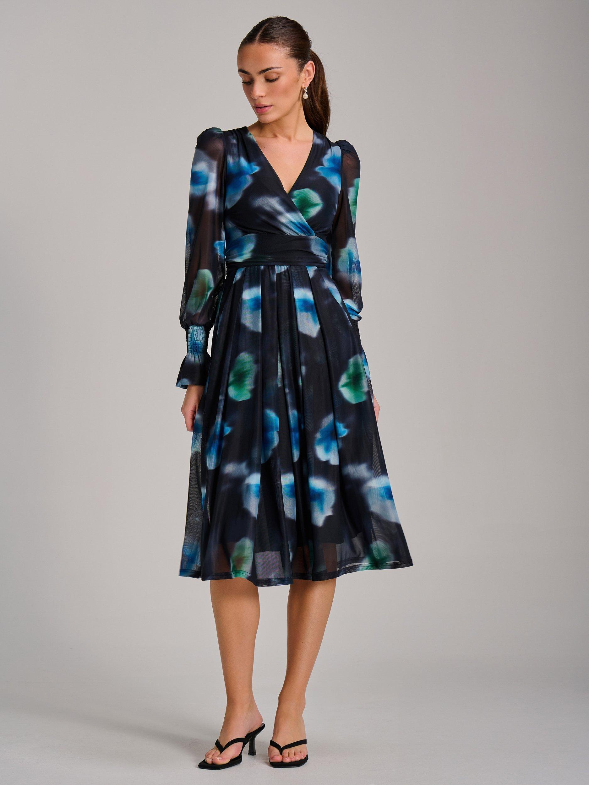 Product image 7 of 7, which shows Jolie Moi Printed Mesh Midi Dress, Multi, 8