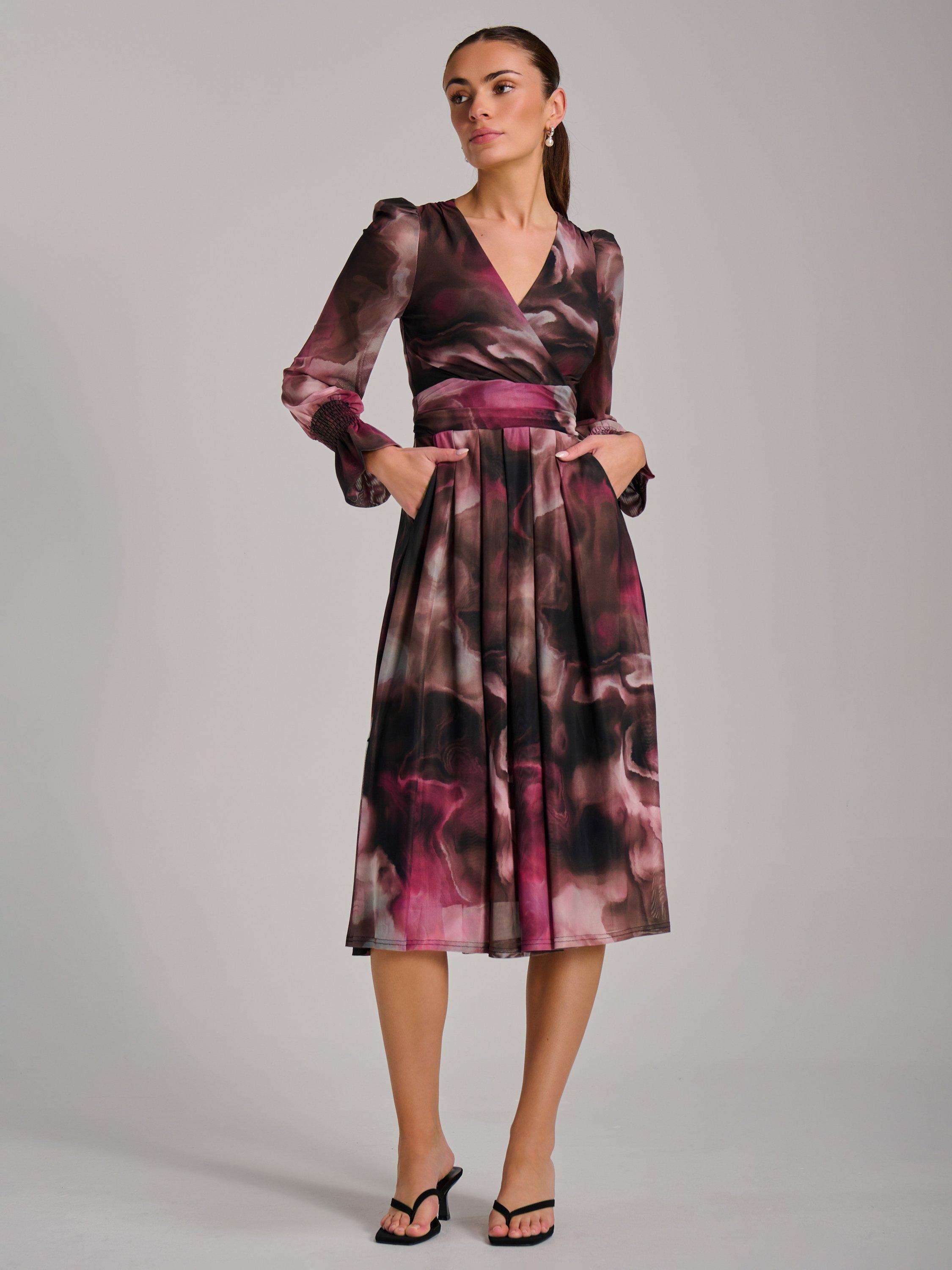 Product image 1 of 7, which shows Jolie Moi Printed Mesh Midi Dress, Pink, 8